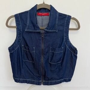 Vintage 90s Banana Republic Denim Crop Zip Vest Tencel Size M